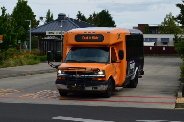 Bus 1301 Dial-A-Ride leaving the Transit Center Front View Bus 1301 Dial-A-Ride leaving the Transit Center Front View